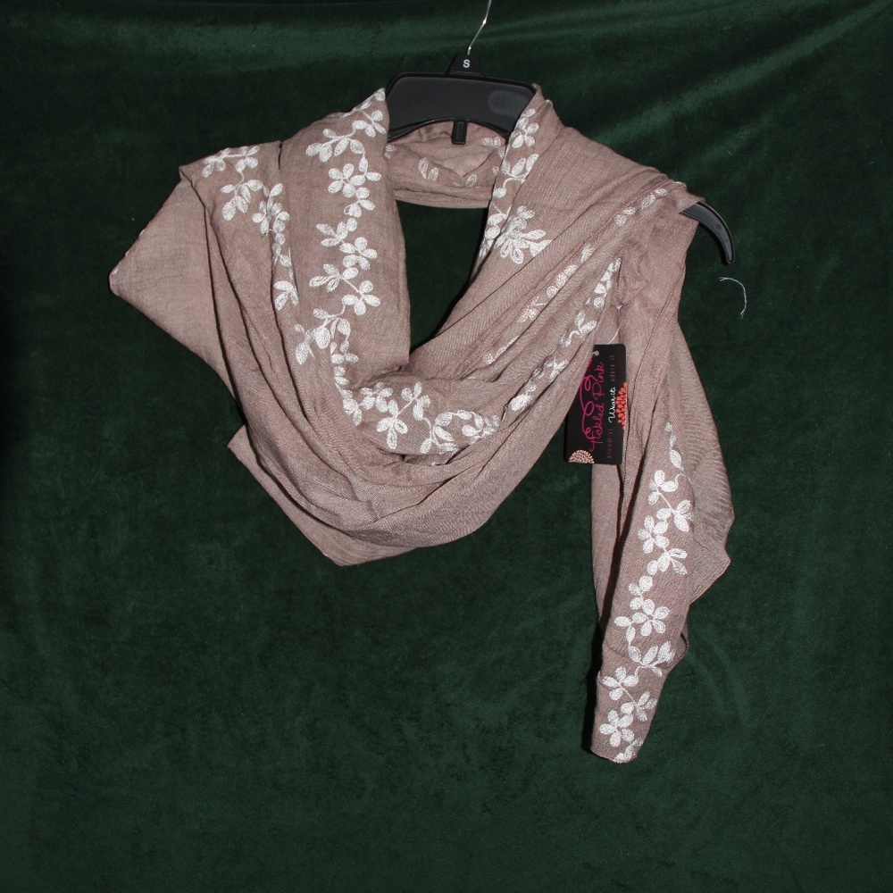 Tickled Pink Lightweight Scarf Floral Taupe, 33x70